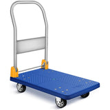 YSSOA Platform Truck with 1320lb Weight Capacity and 360 Degree Swivel Wheels, Foldable Push Hand Cart for Loading and Storage, Blue