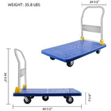 YSSOA Platform Truck with 1320lb Weight Capacity and 360 Degree Swivel Wheels, Foldable Push Hand Cart for Loading and Storage, Blue