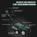 Garden Scarifier, 2-in-1 16INCH Dethatcher Scarifier,15 Amp Electric Lawn Dethatcher,Removable Collection Bag extra large 58QT