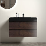 Alice 36" Walnut Bathroom Vanity with Sink, Large Storage Wall Mounted Floating Bathroom Vanity for Modern Bathroom, One-Piece White Sink Basin without Drain and Faucet, Pre-assembled
