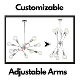 Modern Sputnik Chandelier Lighting 10 Lights with Adjustable Arms Chrome Pendant Lighting