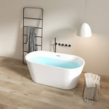 59" Acrylic Freestanding Bathtub, Modern & Contemporary Design Soaking Tub with Toe-tap Drain in Chrome and Classic Slotted Overflow, Glossy White, cUPC Certified, 02136