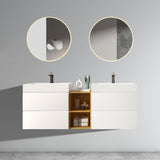 Alice 36" Walnut Bathroom Vanity with Sink, Large Storage Wall Mounted Floating Bathroom Vanity for Modern Bathroom, One-Piece White Sink Basin without Drain and Faucet, Pre-assembled