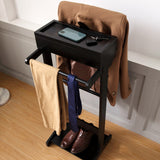 White Portable Garment Rack,Clothes Valet Stand with Storage Organizer