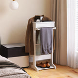 White Portable Garment Rack,Clothes Valet Stand with Storage Organizer