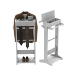 White Portable Garment Rack,Clothes Valet Stand with Storage Organizer
