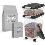 Dog Food Storage Container, 30 lbs & 11 lbs Combo, Cat Food Storage Container, Dog Treat Container, Airtight, Stackable, 2-Cup Scoop, Wheels, Easy Mobility, Black