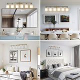 39" Modern 6-Light Vanity Wall Sconce, Golden Finish with Frosted Glass Shades for Bathroom or Hallway Lighting (No Bulbs)