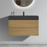 Alice 36" Walnut Bathroom Vanity with Sink, Large Storage Wall Mounted Floating Bathroom Vanity for Modern Bathroom, One-Piece White Sink Basin without Drain and Faucet, Pre-assembled