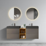 Alice 36" Walnut Bathroom Vanity with Sink, Large Storage Wall Mounted Floating Bathroom Vanity for Modern Bathroom, One-Piece White Sink Basin without Drain and Faucet, Pre-assembled