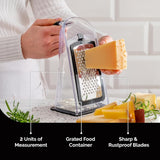Cheese Grater with Garlic Crusher- Box Grater Vegetable Shredder with 3 Stainless Steel Drum Blades - Graters for Kitchen- Cheese Graters with Handle - Garlic Mincer Tool and Vegetable Peeler