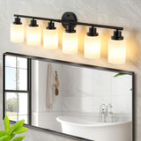 39" Modern 6-Light Vanity Wall Sconce, Golden Finish with Frosted Glass Shades for Bathroom or Hallway Lighting (No Bulbs)