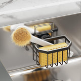 Sponge Holder with Strong Suction Cup, Dish Sponge Caddy Inside Sink Removable, Rustproof Aluminum for Sponges, Brushes, Stoppers and Scrapers - Black