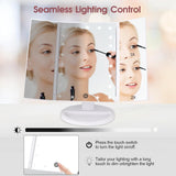 Vanity Makeup Mirror with Lights and Magnification, 3 Way Mirror, Trifold Portable Mirror, 1X 2X 3X Magnification, Two Power Supply, Espejo con luz para maquillaje (White)