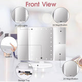 Vanity Makeup Mirror with Lights and Magnification, 3 Way Mirror, Trifold Portable Mirror, 1X 2X 3X Magnification, Two Power Supply, Espejo con luz para maquillaje (White)
