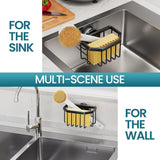 Sponge Holder with Strong Suction Cup, Dish Sponge Caddy Inside Sink Removable, Rustproof Aluminum for Sponges, Brushes, Stoppers and Scrapers - Black