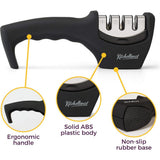 4-in-1 Kitchen Knife Accessories: 3-Stage Knife Sharpener Helps Repair, Restore, Polish Blades and Cut-Resistant Glove (Black)