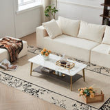 Coffee Table Rectangular Center Table for Living Room Open Space Side Table with Metal Frame