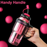 Pink Water Bottle with Handle and Straw, Large Water Bottles for Girls with Straw and Straw Cap, 34oz Gym Sports Water Bottle