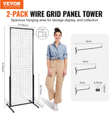 VEVOR 2' x 5.6' Grid Wall Panels Tower, 2 Packs Wire Grid Panels with T-Base Floorstanding, Double Side Gridwall Panels for Art Craft Shows, Retail Display with Extra Clips and Hooks