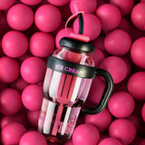 Pink Water Bottle with Handle and Straw, Large Water Bottles for Girls with Straw and Straw Cap, 34oz Gym Sports Water Bottle