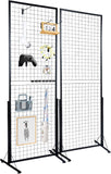 VEVOR 2' x 5.6' Grid Wall Panels Tower, 2 Packs Wire Grid Panels with T-Base Floorstanding, Double Side Gridwall Panels for Art Craft Shows, Retail Display with Extra Clips and Hooks