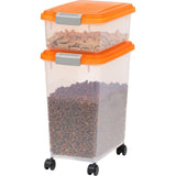 Dog Food Storage Container, 30 lbs & 11 lbs Combo, Cat Food Storage Container, Dog Treat Container, Airtight, Stackable, 2-Cup Scoop, Wheels, Easy Mobility, Black
