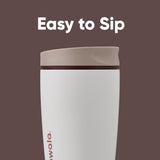 SmoothSip Slider Insulated Stainless Steel Coffee Tumbler, Reusable Iced Coffee Cup, Hot Coffee Travel Mug, BPA Free 12 oz, Tan/White (Vanilla Bean)