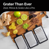 Cheese Grater with Garlic Crusher- Box Grater Vegetable Shredder with 3 Stainless Steel Drum Blades - Graters for Kitchen- Cheese Graters with Handle - Garlic Mincer Tool and Vegetable Peeler