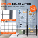 VEVOR 2' x 5.6' Grid Wall Panels Tower, 2 Packs Wire Grid Panels with T-Base Floorstanding, Double Side Gridwall Panels for Art Craft Shows, Retail Display with Extra Clips and Hooks