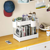 EKNITEY Under Sink Storage Bathroom Cabinet Organizer Kitchen Counter Organizer with Hooks and Hanging Cup Multi-purpose Small Organizer Shelves White