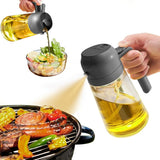 2Pcs Olive Oil Dispenser, 2 in 1 Oil Sprayer for Cooking, 16oz/470ml Glass Oil Spray Bottle, Food-grade Oil Dispenser and Oil Sprayer for Kitchen, Salad, Frying, BBQ (White &Black)