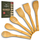 Bamboo Wooden Spoons for Cooking 6 Pcs – Handmade Wooden Utensil Set for Nonstick Cookware – Serving Spoon, Turner, Heat-Resistant – Eco-Friendly, Durable & Lightweight Spatula Set - Gift