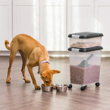 Dog Food Storage Container, 30 lbs & 11 lbs Combo, Cat Food Storage Container, Dog Treat Container, Airtight, Stackable, 2-Cup Scoop, Wheels, Easy Mobility, Black