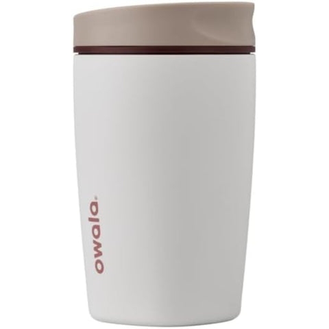 SmoothSip Slider Insulated Stainless Steel Coffee Tumbler, Reusable Iced Coffee Cup, Hot Coffee Travel Mug, BPA Free 12 oz, Tan/White (Vanilla Bean)