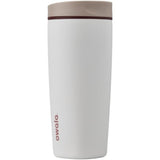 SmoothSip Slider Insulated Stainless Steel Coffee Tumbler, Reusable Iced Coffee Cup, Hot Coffee Travel Mug, BPA Free 12 oz, Tan/White (Vanilla Bean)
