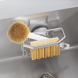 Sponge Holder with Strong Suction Cup, Dish Sponge Caddy Inside Sink Removable, Rustproof Aluminum for Sponges, Brushes, Stoppers and Scrapers - Black