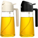 2Pcs Olive Oil Dispenser, 2 in 1 Oil Sprayer for Cooking, 16oz/470ml Glass Oil Spray Bottle, Food-grade Oil Dispenser and Oil Sprayer for Kitchen, Salad, Frying, BBQ (White &Black)