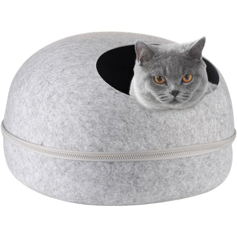 Premium Felt Cat Bed Cave, Cat House for Indoor, Handmade 100% Wool Bed for Cats and Kittens, Cat Hideaway Shape Cat Cave for Pets Playing, Hiding and Sleeping, Dark Grey