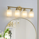 39" Modern 6-Light Vanity Wall Sconce, Golden Finish with Frosted Glass Shades for Bathroom or Hallway Lighting (No Bulbs)