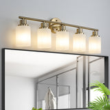 39" Modern 6-Light Vanity Wall Sconce, Golden Finish with Frosted Glass Shades for Bathroom or Hallway Lighting (No Bulbs)