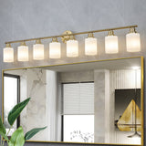 39" Modern 6-Light Vanity Wall Sconce, Golden Finish with Frosted Glass Shades for Bathroom or Hallway Lighting (No Bulbs)