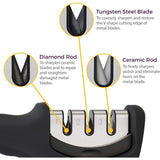 4-in-1 Kitchen Knife Accessories: 3-Stage Knife Sharpener Helps Repair, Restore, Polish Blades and Cut-Resistant Glove (Black)