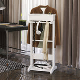 White Portable Garment Rack,Clothes Valet Stand with Storage Organizer