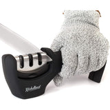 4-in-1 Kitchen Knife Accessories: 3-Stage Knife Sharpener Helps Repair, Restore, Polish Blades and Cut-Resistant Glove (Black)