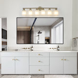 39" Modern 6-Light Vanity Wall Sconce, Golden Finish with Frosted Glass Shades for Bathroom or Hallway Lighting (No Bulbs)