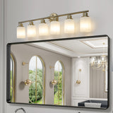 39" Modern 6-Light Vanity Wall Sconce, Golden Finish with Frosted Glass Shades for Bathroom or Hallway Lighting (No Bulbs)